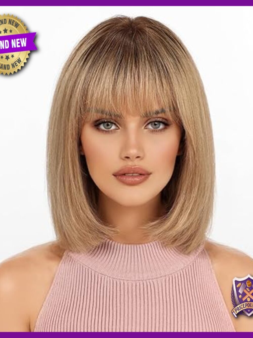 Real Human Hair Wig with Bangs, Heat-Friendly, Lightweight, Natural Look